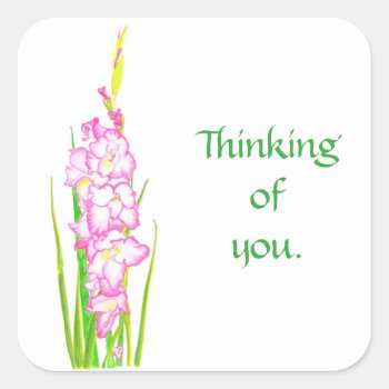 Pink Gladiola Flowers Thinking Of You Stickers by Cherylsart at Zazzle