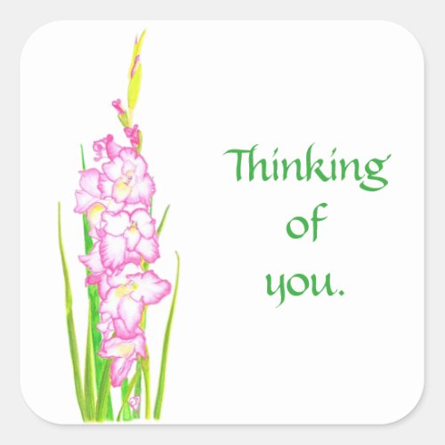 Pink Gladiola Flowers Thinking of You Stickers