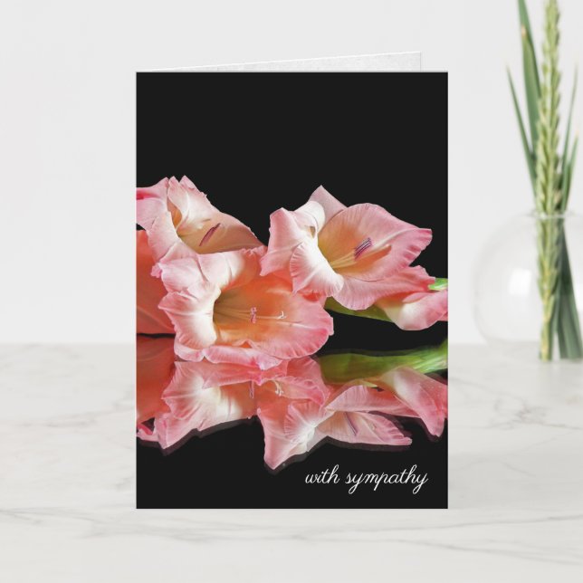 Pink Gladiolus on Black Sympathy Card (Front)