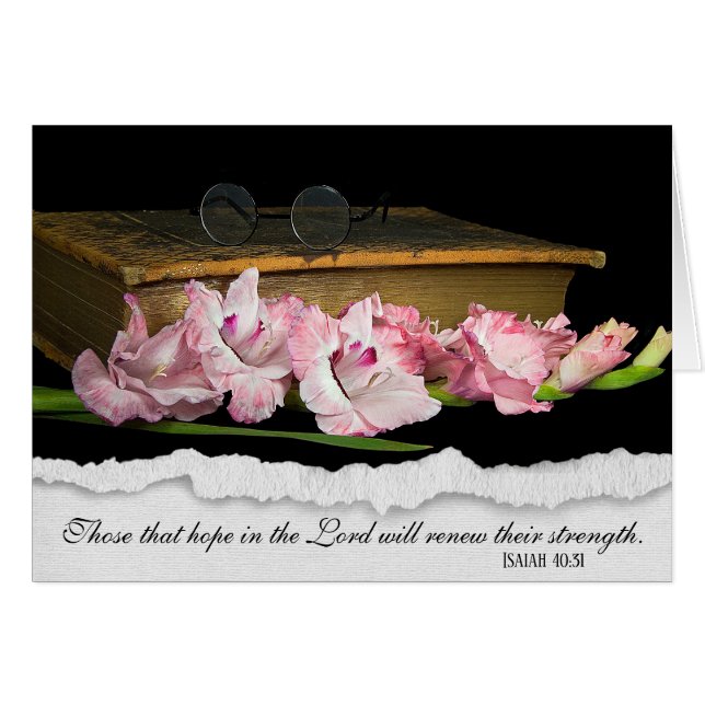 Pink Gladiolus On Vintage Bible Sympathy (Front Horizontal)
