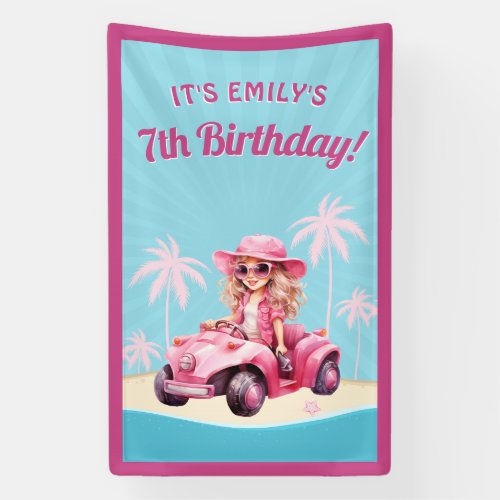 Pink Glam Beach Birthday Banner