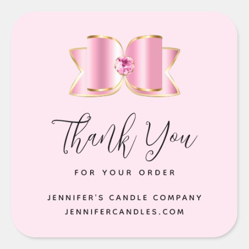 Pink Glam Bow Elegant and Fancy Business Thank You Square Sticker