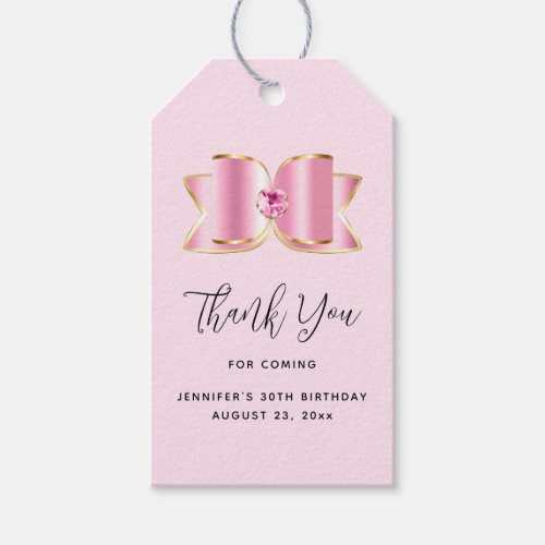 Pink Glam Bow with a Center Gem Party Thank You Gift Tags
