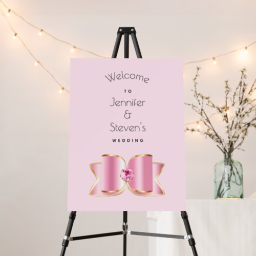 Pink Glam Bow with a Center Gem Wedding Welcome Foam Board