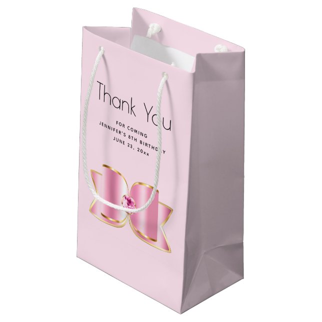 Pink Glam Bow with a Center Gems Party Thank You Small Gift Bag (Back Angled)
