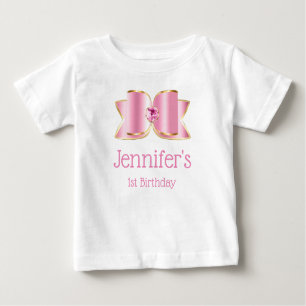 Pink Glam Bow with a Center Gemstone 1st Birthday Baby T-Shirt