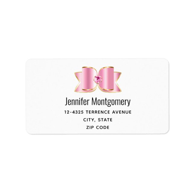 Pink Glam Bow with a Center Gemstone Address Label (Front)