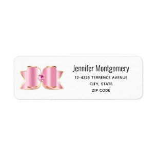 Pink Glam Bow with a Center Gemstone Address Label