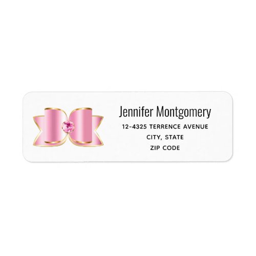 Pink Glam Bow with a Center Gemstone Address Label