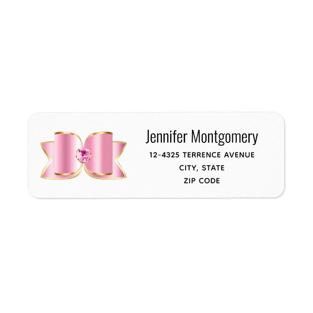Pink Glam Bow with a Center Gemstone Address Label (Front)