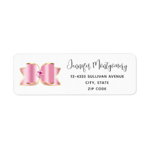 Pink Glam Bow with a Center Gemstone Address Label