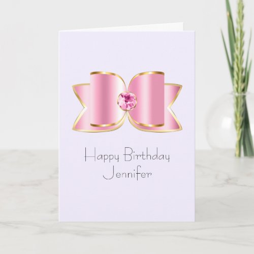 Pink Glam Bow with a Center Gemstone Birthday Card