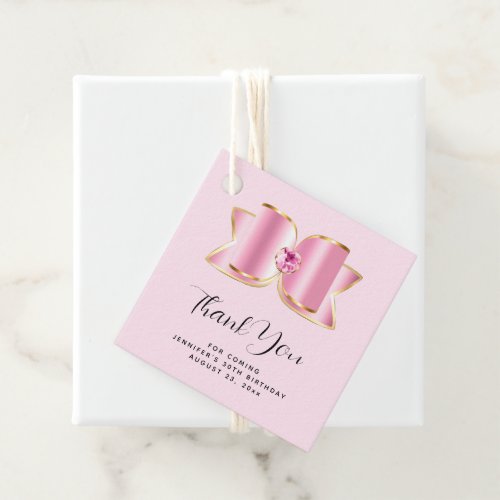 Pink Glam Bow with a Center Gemstone Birthday Favor Tags