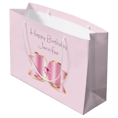 Pink Glam Bow with a Center Gemstone Birthday Large Gift Bag