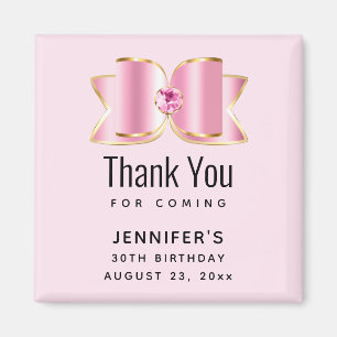 Pink Glam Bow with a Center Gemstone Birthday Magnet