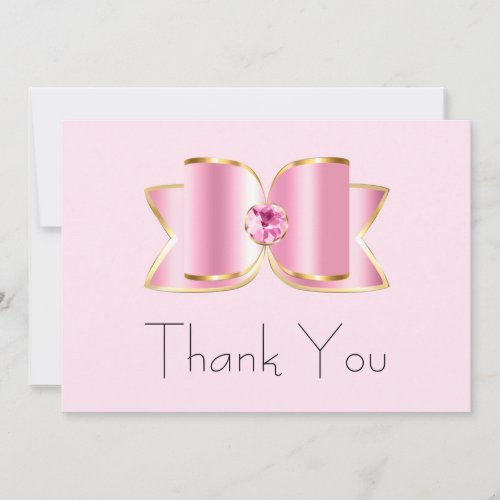Pink Glam Bow with a Center Gemstone Birthday Thank You Card