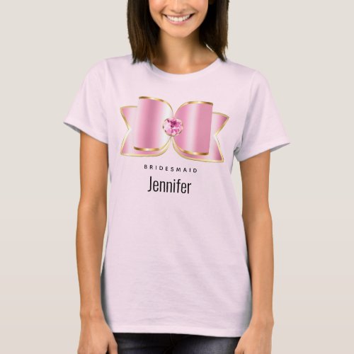 Pink Glam Bow with a Center Gemstone Bridesmaid T_Shirt