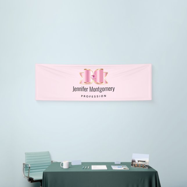 Pink Glam Bow with a Center Gemstone Business Banner (Tradeshow)