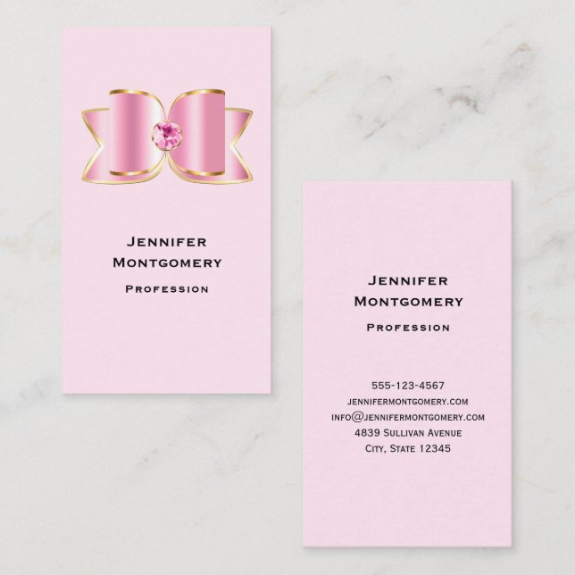 Pink Glam Bow with a Center Gemstone Business Card (Front/Back)