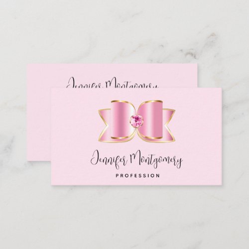 Pink Glam Bow with a Center Gemstone Business Card