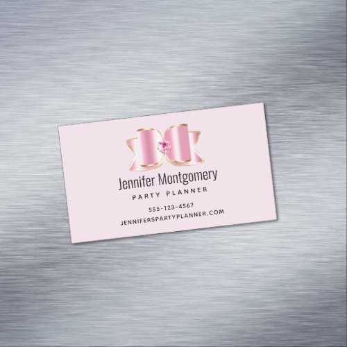 Pink Glam Bow with a Center Gemstone Business Card Magnet