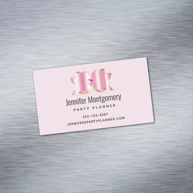 Pink Glam Bow with a Center Gemstone Business Card Magnet (In Situ)