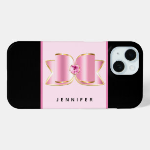 Pink Glam Bow with a Center Gemstone iPhone 15 Case