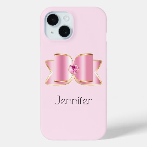 Pink Glam Bow with a Center Gemstone iPhone 15 Case