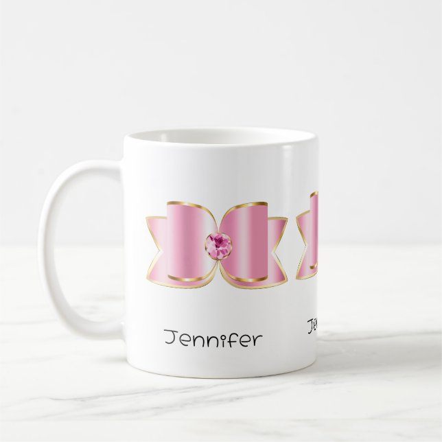 Pink Glam Bow with a Center Gemstone Coffee Mug (Left)