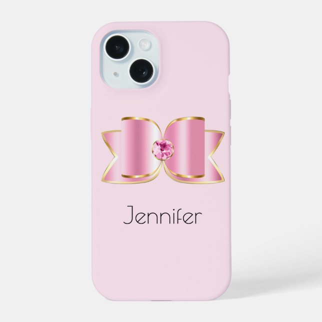 Pink Glam Bow with a Center Gemstone Iphone Case (Back)