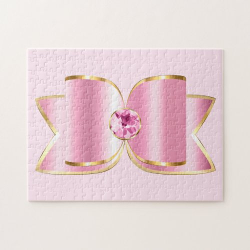 Pink Glam Bow with a Center Gemstone Jigsaw Puzzle