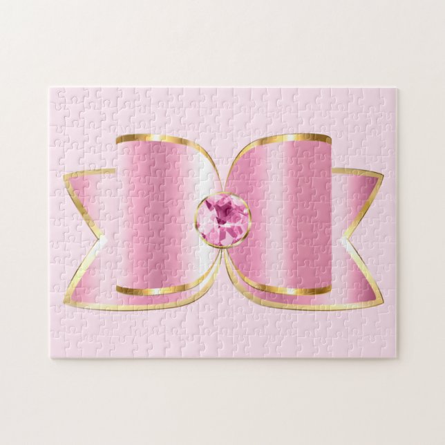 Pink Glam Bow with a Center Gemstone Jigsaw Puzzle (Horizontal)