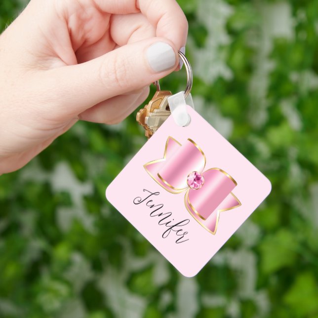 Pink Glam Bow with a Center Gemstone Keychain (Hand)