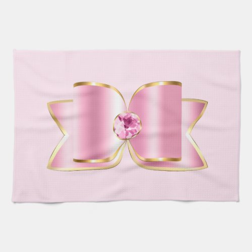 Pink Glam Bow with a Center Gemstone Kitchen Towel