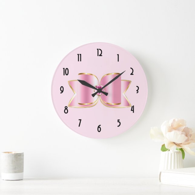 Pink Glam Bow with a Center Gemstone Large Clock (Home)