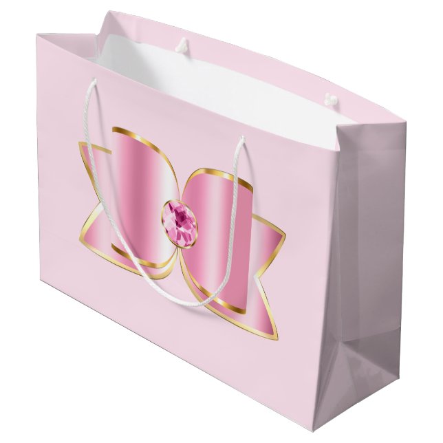 Pink Glam Bow with a Center Gemstone Large Gift Bag (Back Angled)