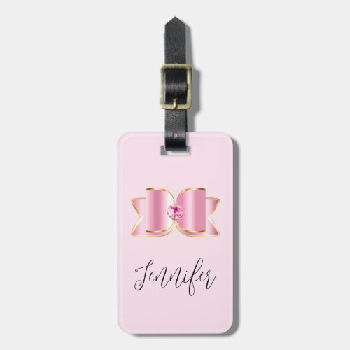 Pink Glam Bow with a Center Gemstone Luggage Tag