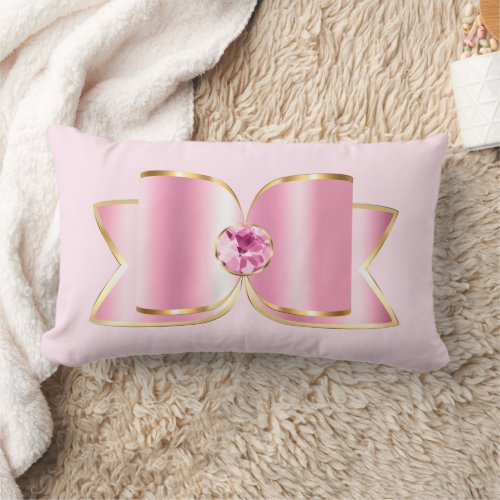 Pink Glam Bow with a Center Gemstone Lumbar Pillow