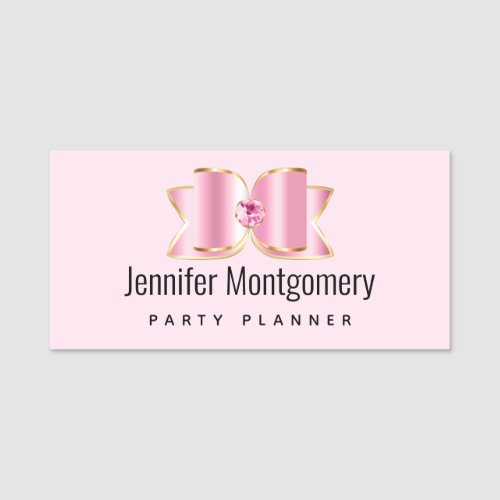 Pink Glam Bow with a Center Gemstone Name Tag
