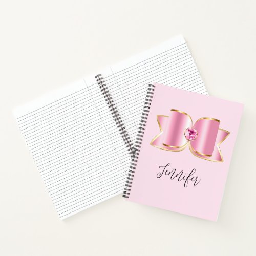 Pink Glam Bow with a Center Gemstone Notebook