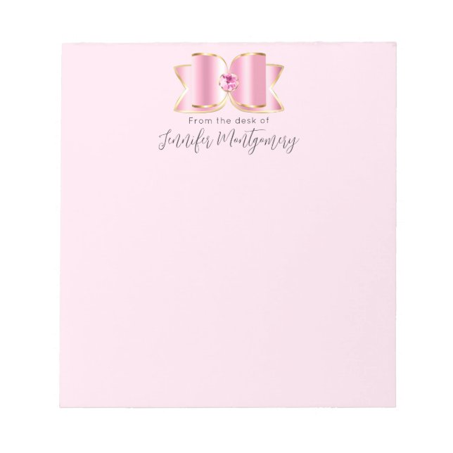 Pink Glam Bow with a Center Gemstone Notepad (Front)