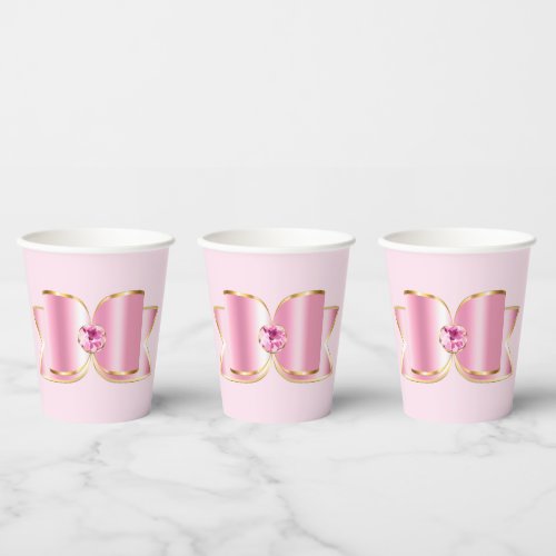 Pink Glam Bow with a Center Gemstone Paper Cups