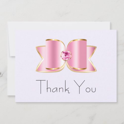 Pink Glam Bow with a Center Gemstone Party Thank You Card