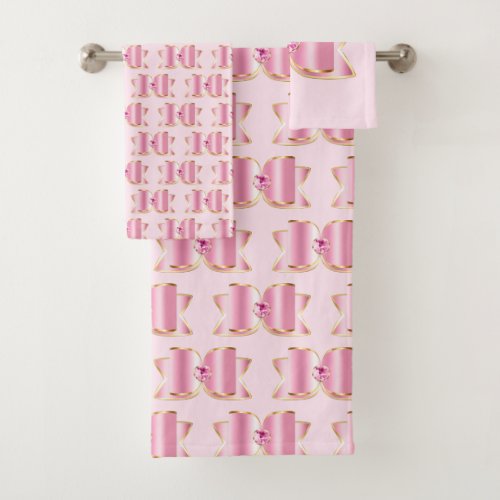 Pink Glam Bow with a Center Gemstone Pattern Bath Towel Set