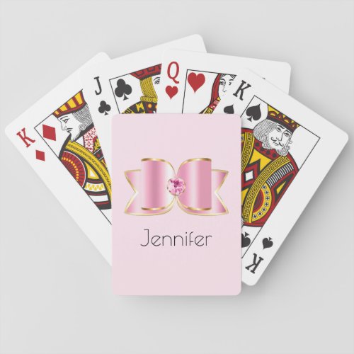 Pink Glam Bow with a Center Gemstone Playing Cards