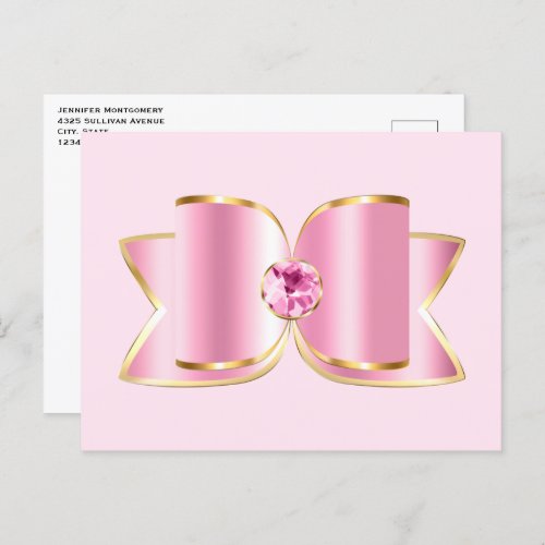 Pink Glam Bow with a Center Gemstone Postcard