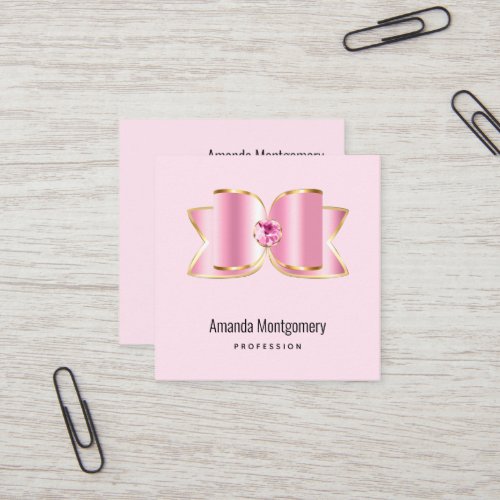 Pink Glam Bow with a Center Gemstone Square Business Card