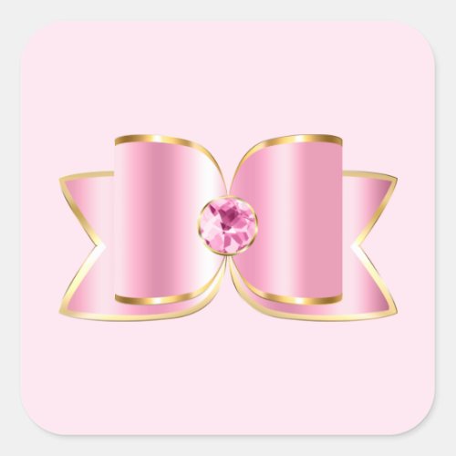 Pink Glam Bow with a Center Gemstone Square Sticker
