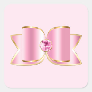 Pink Glam Bow with a Center Gemstone Square Sticker