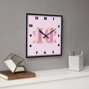 Pink Glam Bow with a Center Gemstone Square Wall Clock